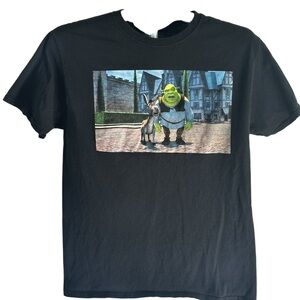 DreamWorks Shrek Graphic Tee – Black Donkey & Shrek Movie T-Shirt (M)
